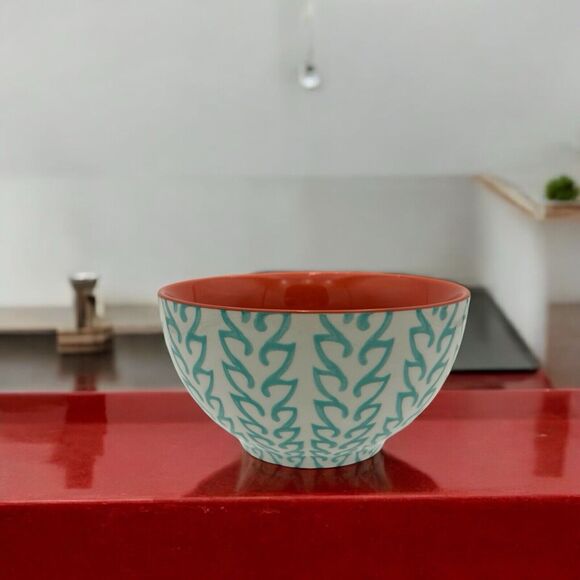 Baum Brothers Tangiers Turquoise and Orange ~ Ceramic Stoneware Soup Cereal Bowl - Picture 1 of 10
